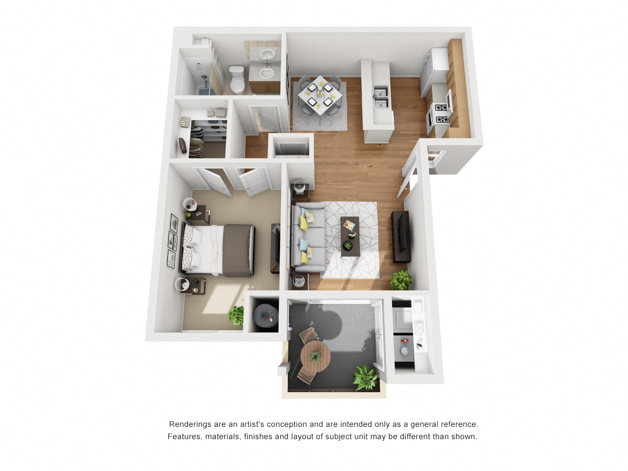 Floor plan for 1 bed, 1 bath, 657 sqft